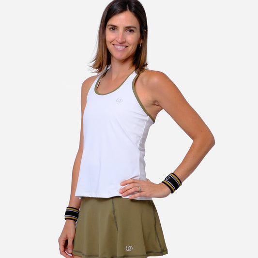 POLERA DEPORTIVA CAPRI BLANCA RIBETE VERDE OLIVA