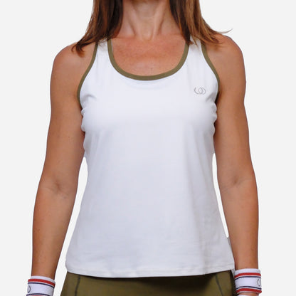 POLERA DEPORTIVA CAPRI BLANCA RIBETE VERDE OLIVA