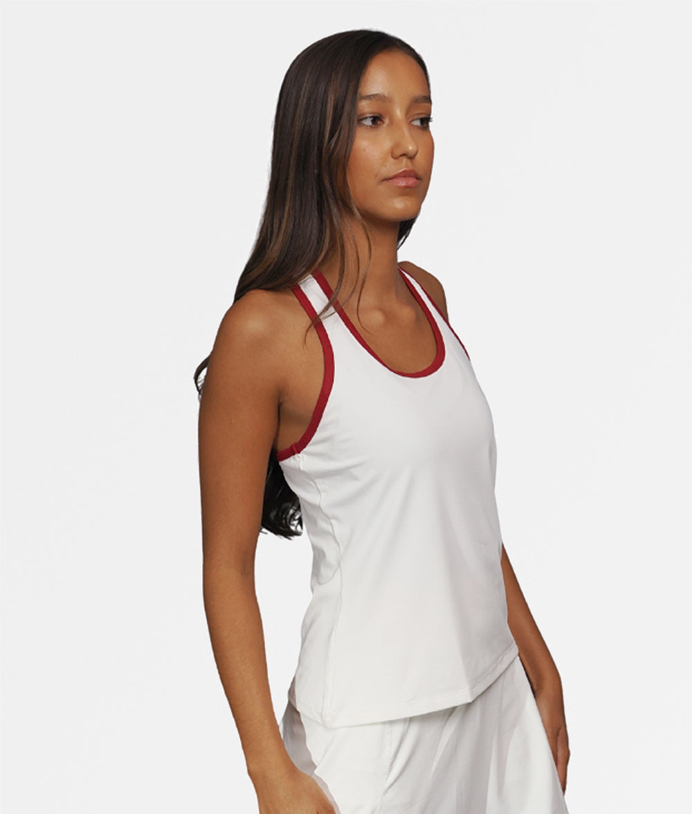 Polera Capri Blanca Ribete Burdeo