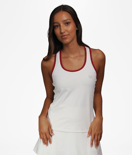 Polera Capri Blanca Ribete Burdeo