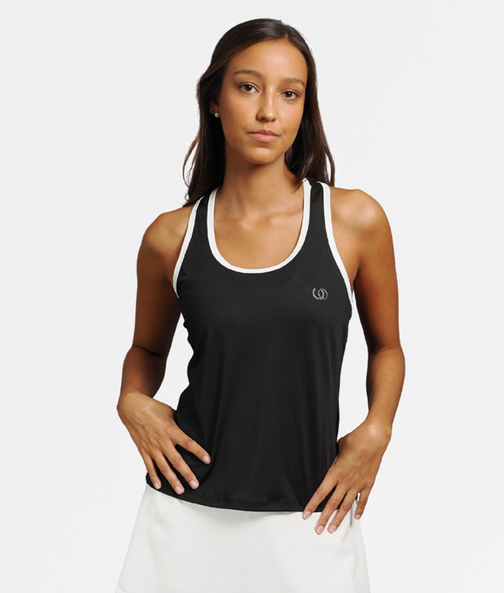 Polera Capri Negra Ribete Blanco