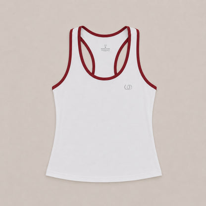 POLERA DEPORTIVA CAPRI BLANCA RIBETE BURDEO