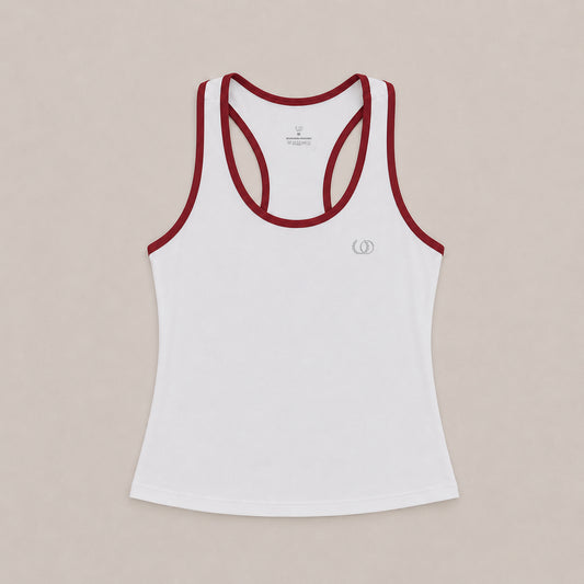 POLERA DEPORTIVA CAPRI BLANCA RIBETE BURDEO