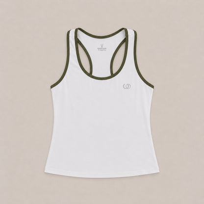 POLERA DEPORTIVA CAPRI BLANCA RIBETE VERDE OLIVA