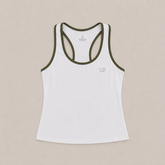 POLERA DEPORTIVA CAPRI BLANCA RIBETE VERDE OLIVA