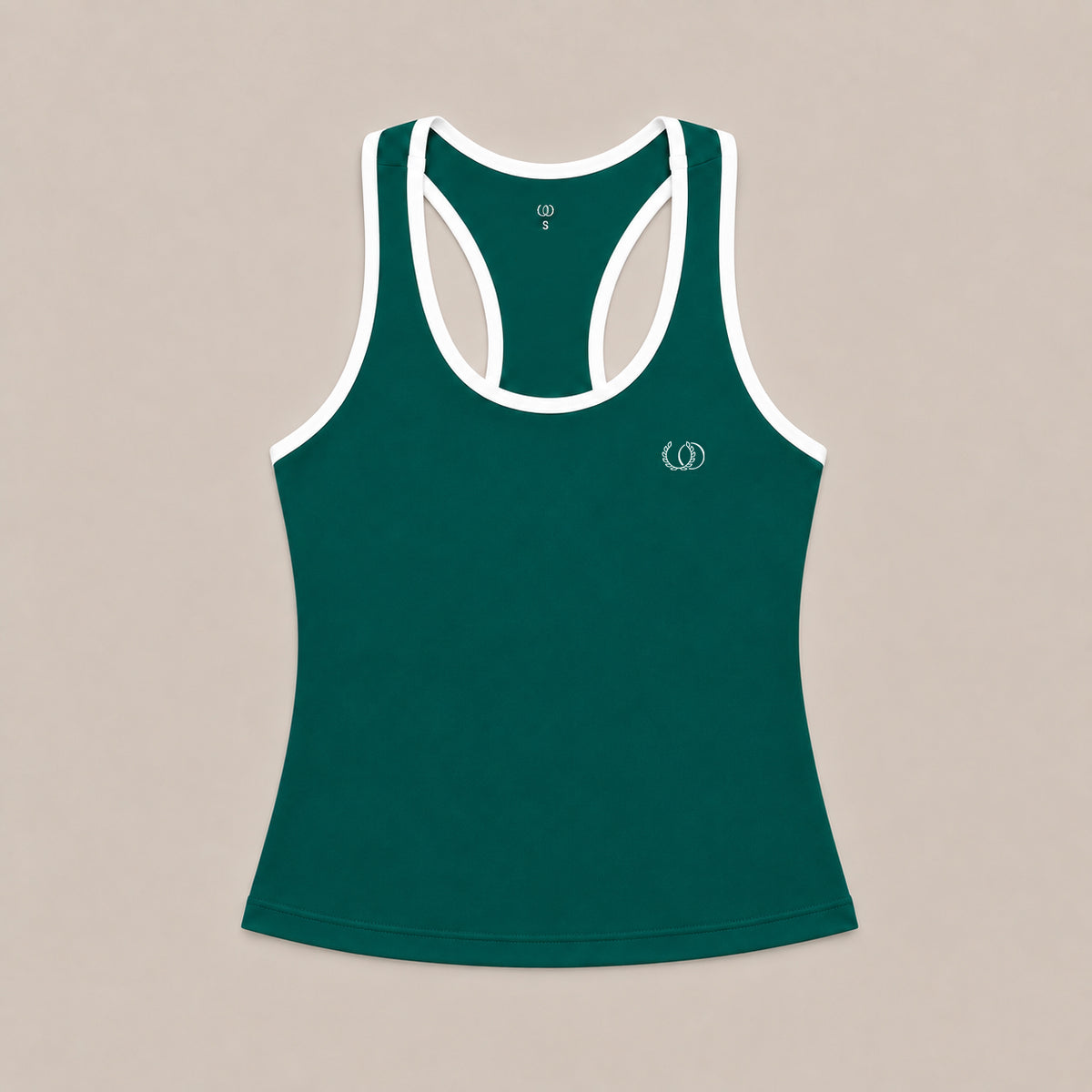 Polera Capri esmeralda con ribete blanco y corte racerback, vista frontal sobre fondo neutro