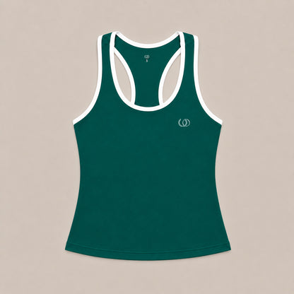 Polera Capri esmeralda con ribete blanco y corte racerback, vista frontal sobre fondo neutro