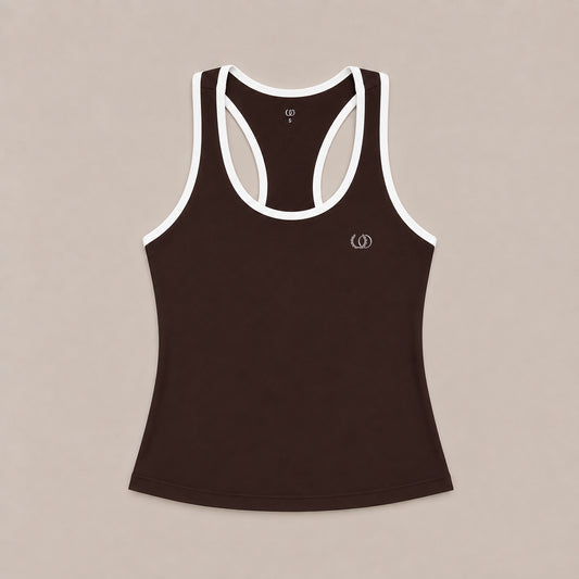 Polera Capri expresso con ribete blanco y corte racerback, vista frontal sobre fondo neutro