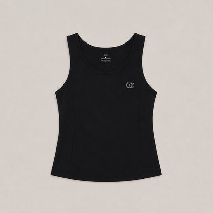 Polera Ibiza negra sin mangas para mujer, vista frontal del producto