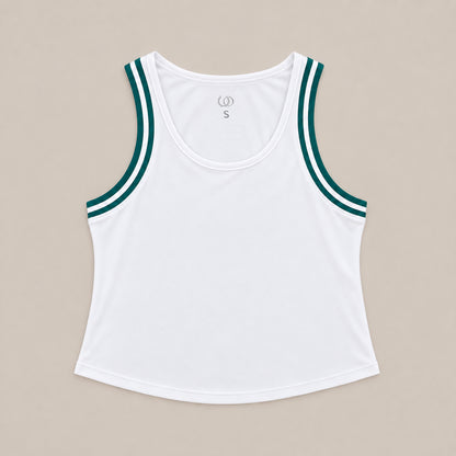 Polera Porto Fino blanca con ribete esmeralda para mujer - Ophira