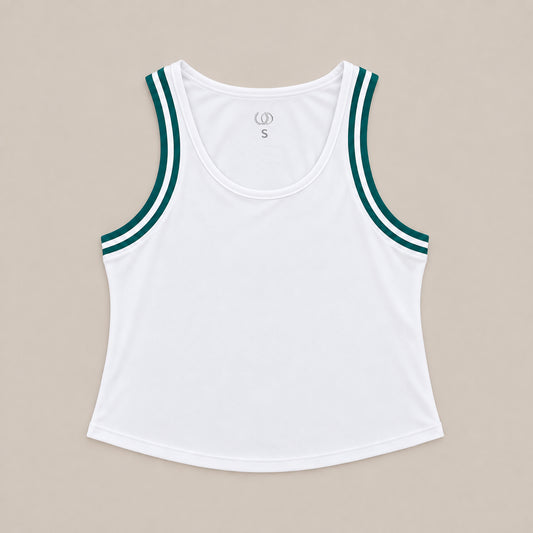 Polera Porto Fino blanca con ribete esmeralda para mujer - Ophira