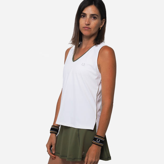 POLERA DEPORTIVA TENERIFE BLANCA/VERDE OLIVA