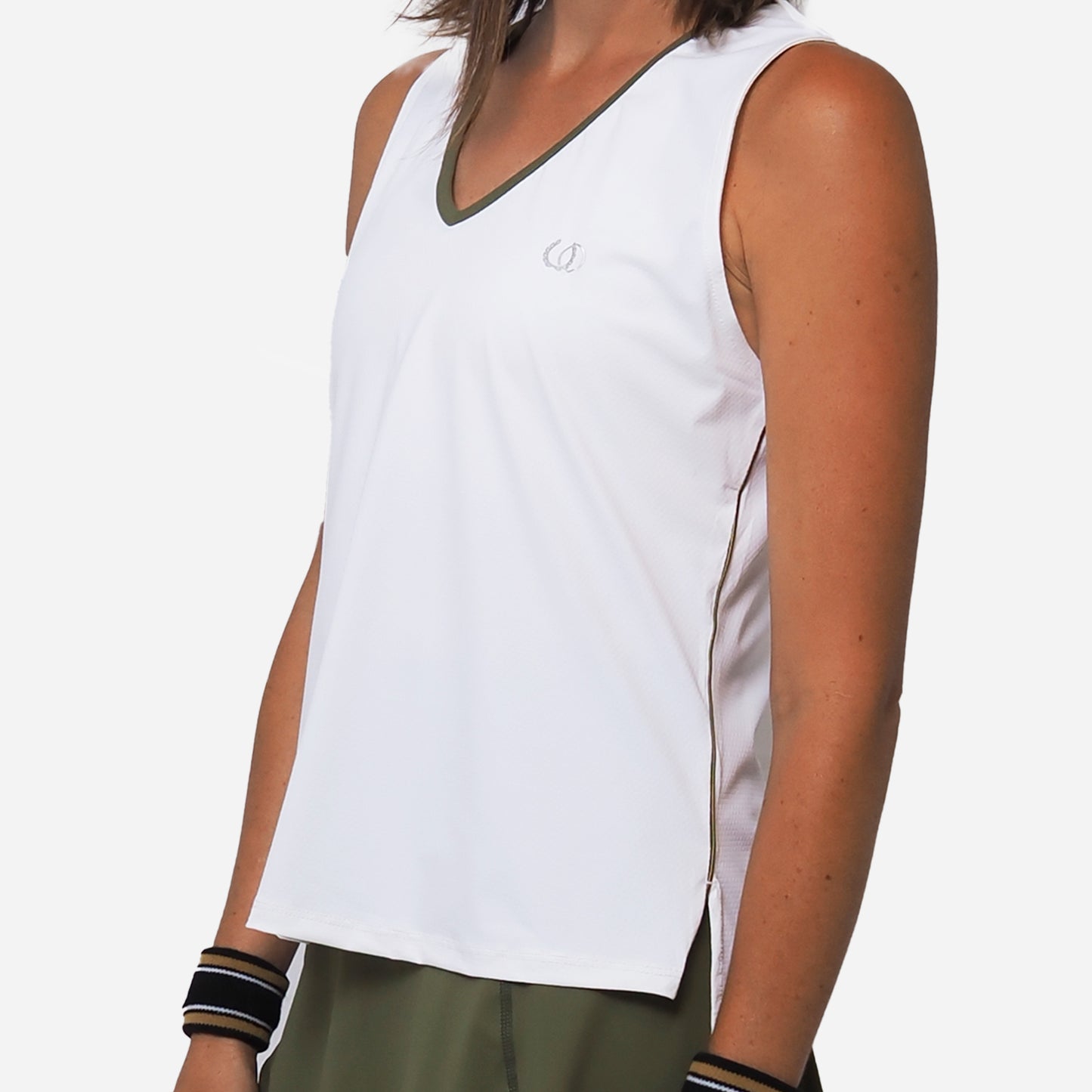 POLERA DEPORTIVA TENERIFE BLANCA/VERDE OLIVA